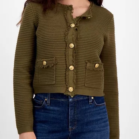I.n.c. international concepts petite textured cardigan sweater dark olive newpet - Picture 1 of 7